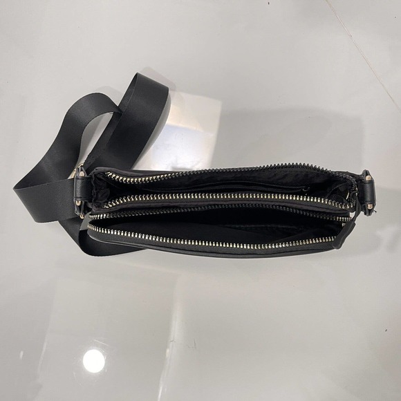 Convertible Crossbody Shoulder Black Nylon Fabric Small Zip Bag Gold Adjustable - Picture 13 of 16